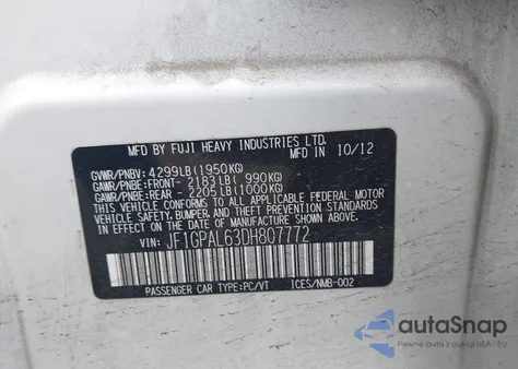 2013 Subaru Impreza 2.0I Sport Premium из США, поврежденный, VIN JF1GPAL63DH807772